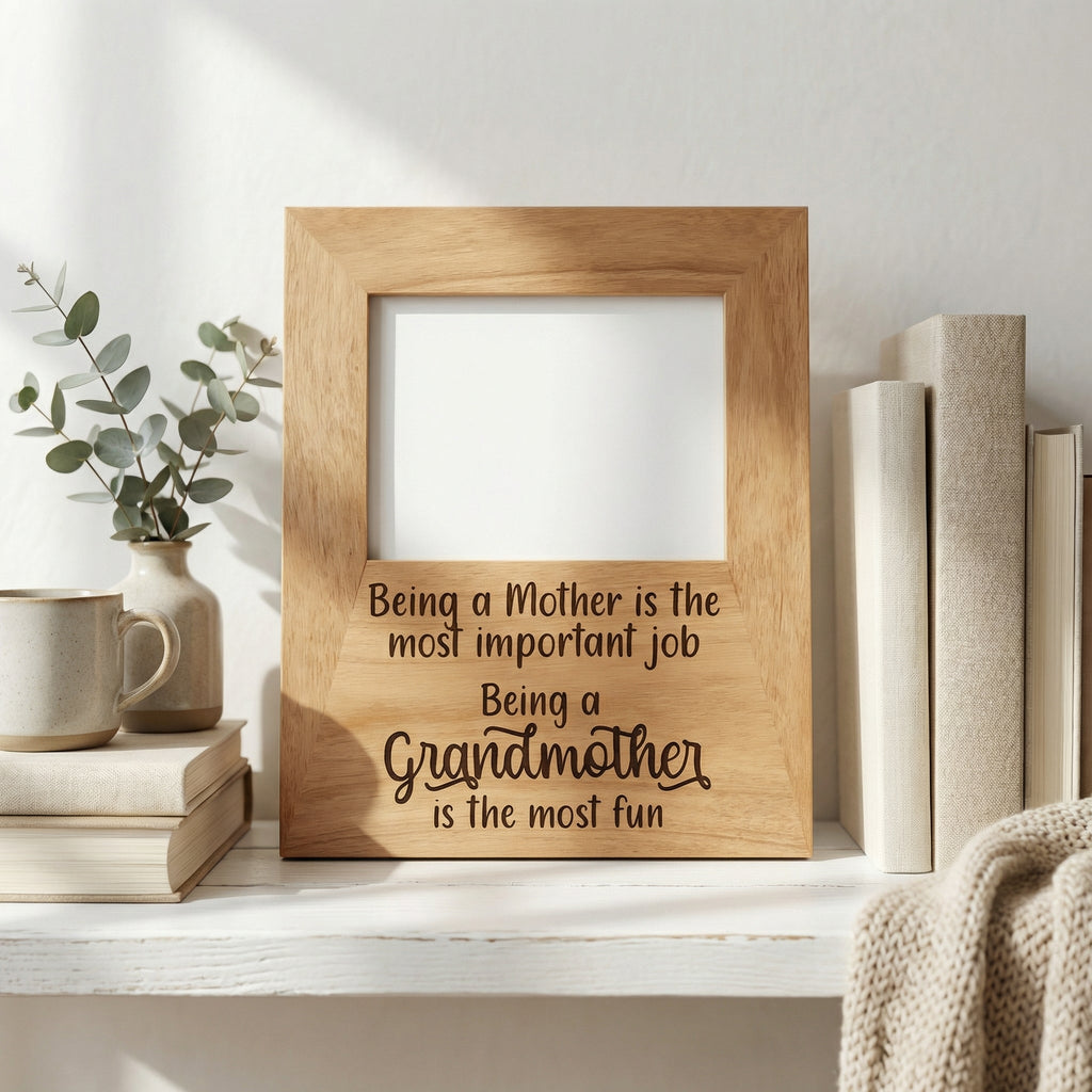 Wood photo frame with inspirational quote on front, no photo inside