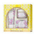 Beekman 1802 bodycare gift set box with lilac-themed bottles and soap