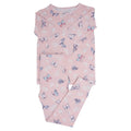 Kids bamboo pajama set, light pink with butterfly-daisy print: long-sleeve top & pants