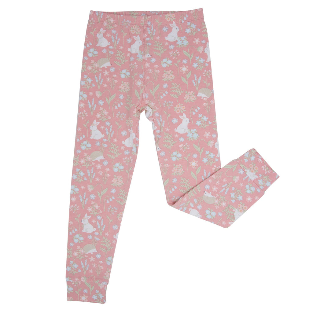 Kids pink pajama pants with bunny and floral print
