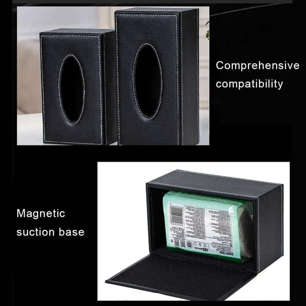Black Faux Leather Car Tissue Box Cover