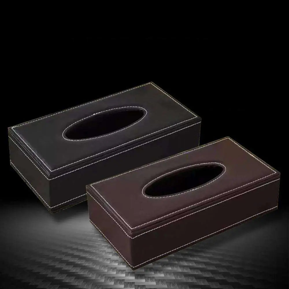 Black Faux Leather Car Tissue Box Cover