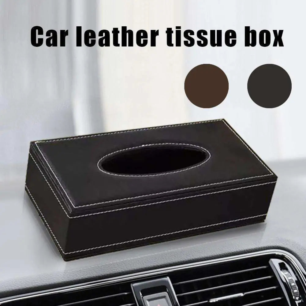 Black Faux Leather Car Tissue Box Cover