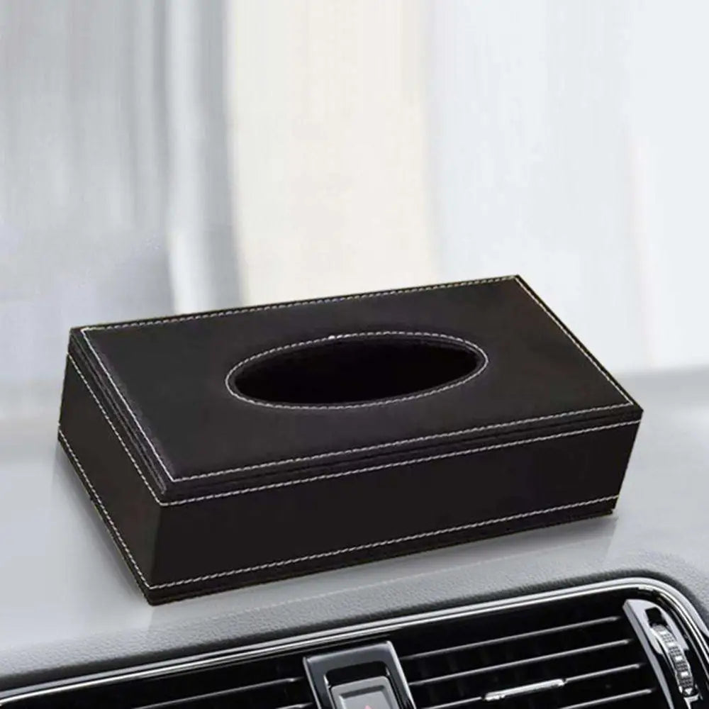 Black Faux Leather Car Tissue Box Cover