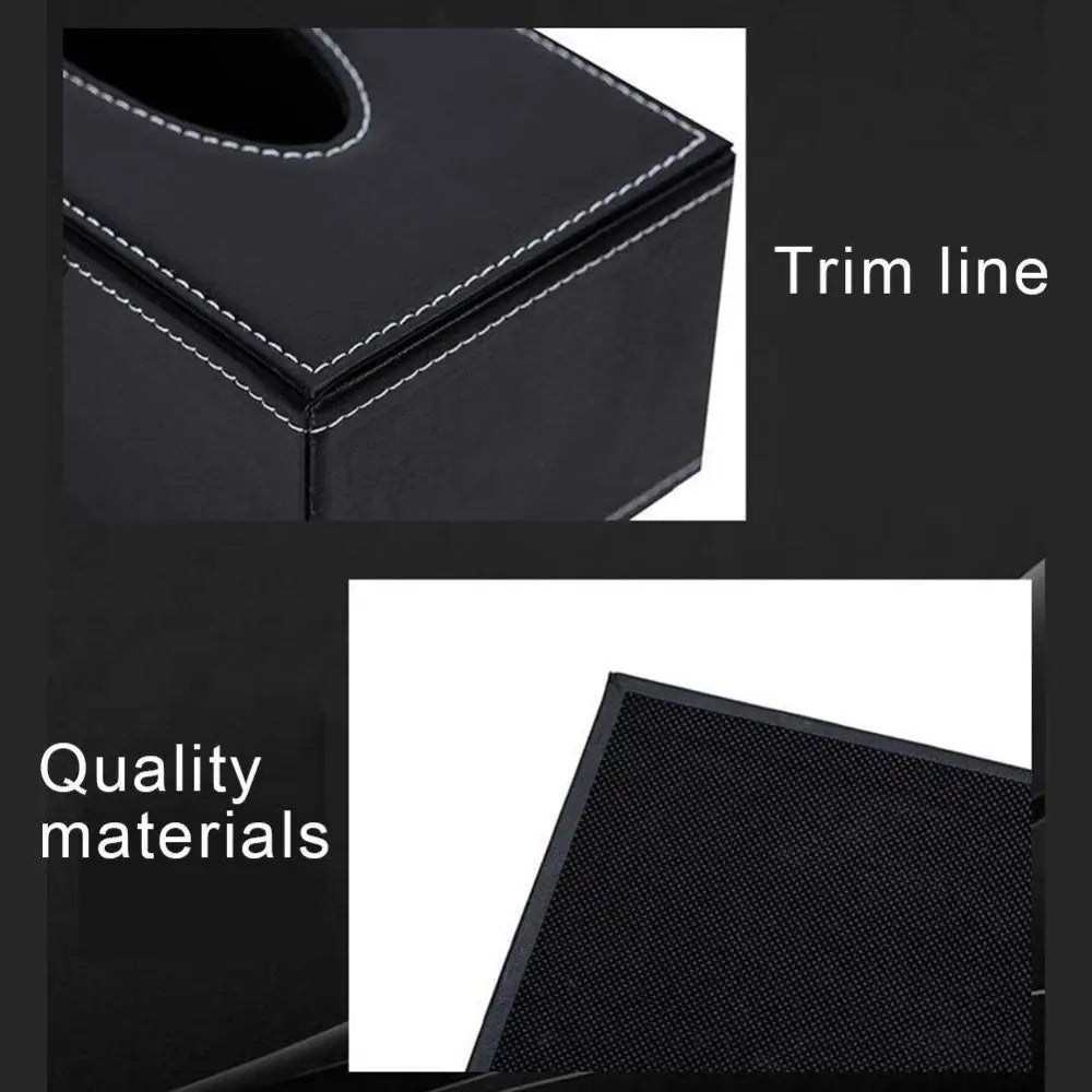 Black Faux Leather Car Tissue Box Cover