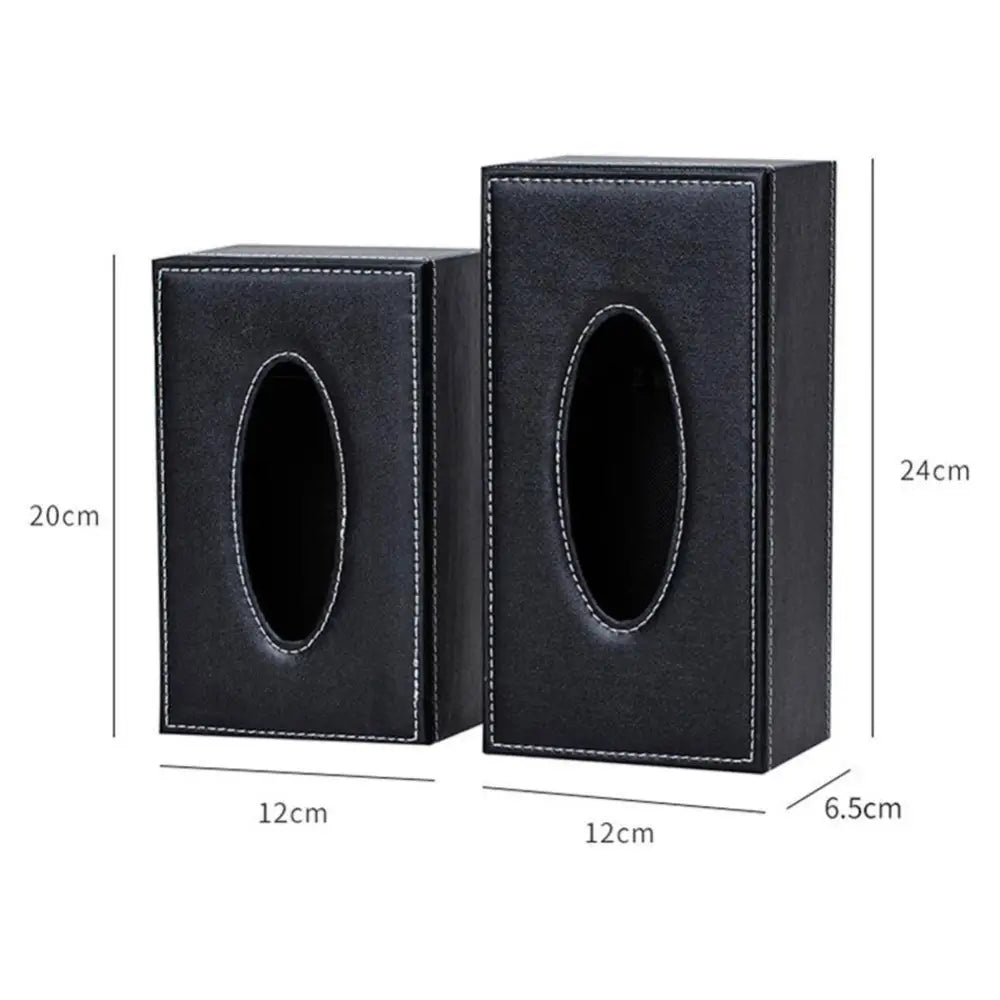 Black Faux Leather Car Tissue Box Cover