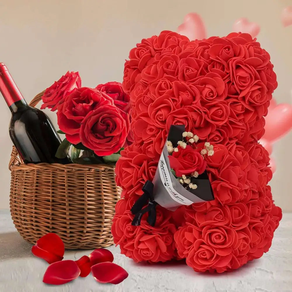 Blue Rose Bear Preserved Rose Flower Gift Box
