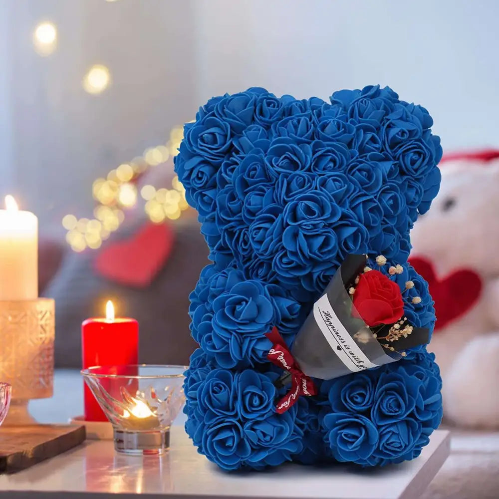Blue Rose Bear Preserved Rose Flower Gift Box