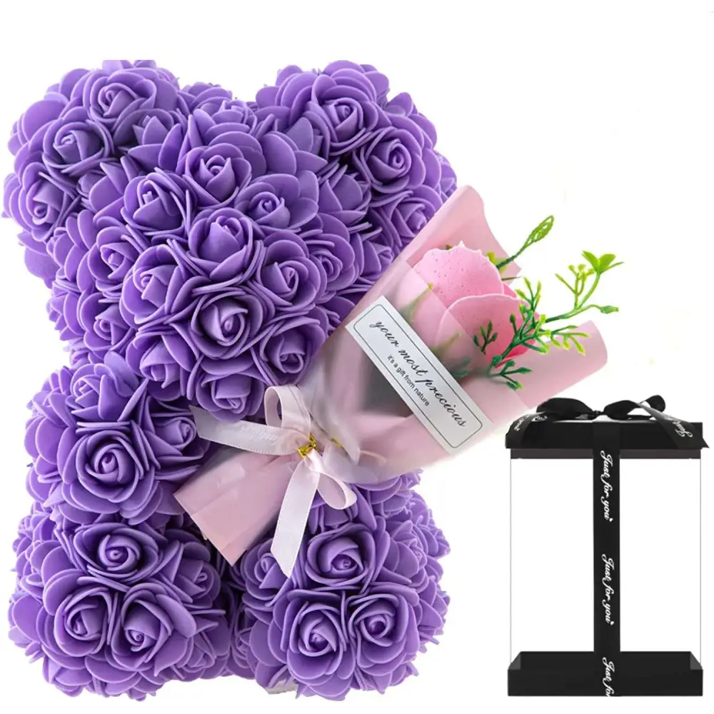 Blue Rose Bear Preserved Rose Flower Gift Box