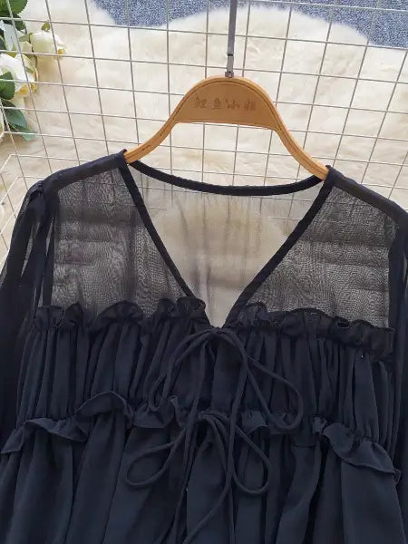 Ruffle Tie-Front Chiffon Blouse