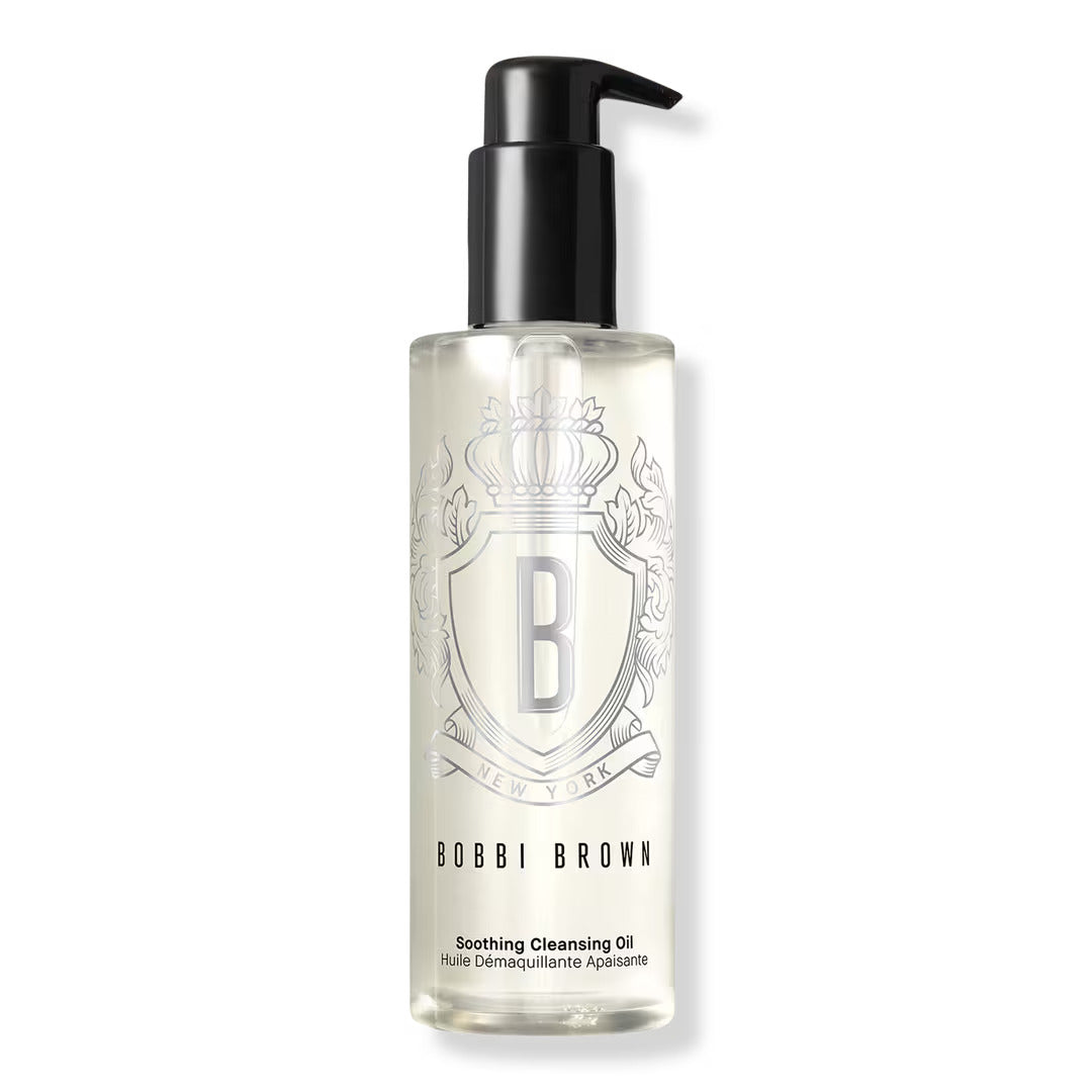 Facial cleansing oil bottle with black pump, clear liquid, 200 ml