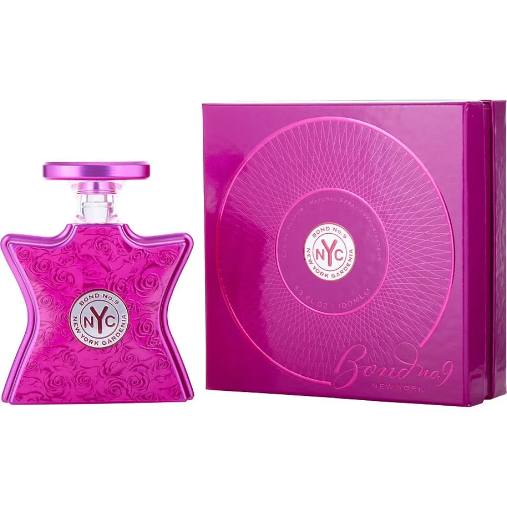 Bond No.9 Gardenia eau de parfum bottle and matching purple gift box