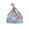 Light blue knot bucket hat with orange basketballs and white hoop nets