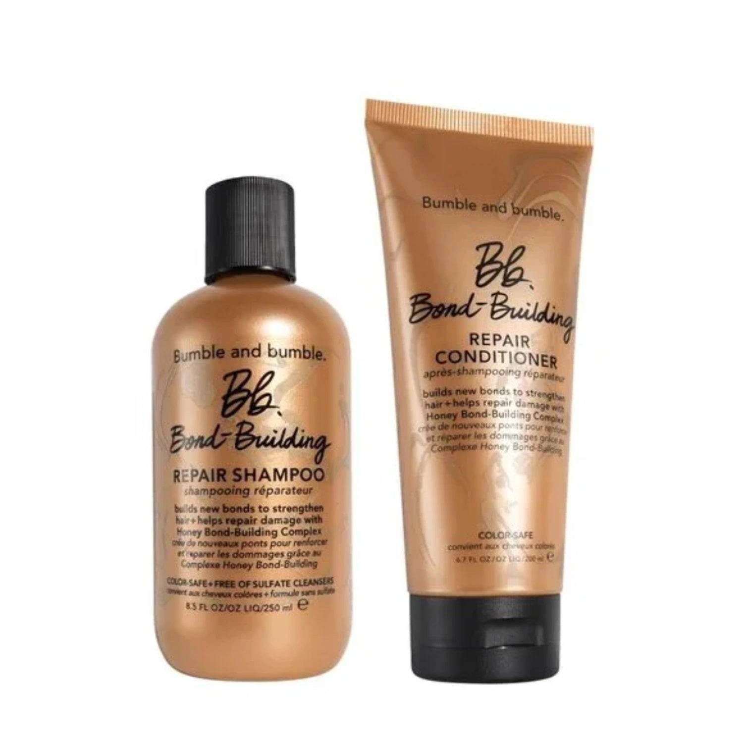 Repair shampoo bottle and conditioner tube, Bumble and bumble Bond-Building, brown