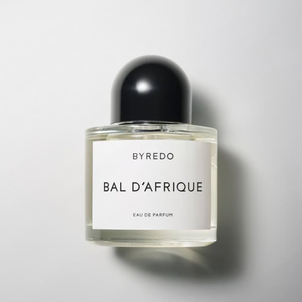 Byredo Bal d'Afrique eau de parfum bottle with black cap and frosted white label