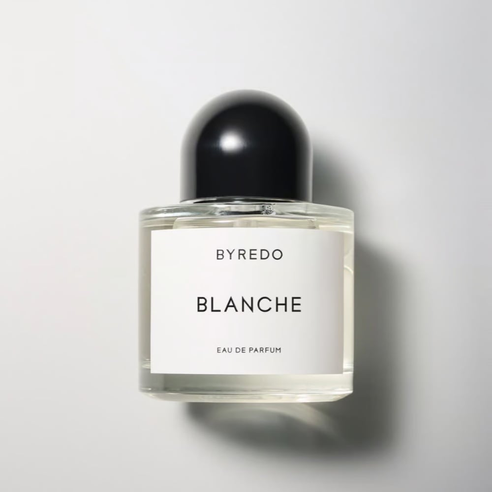 Byredo Blanche Eau de Parfum bottle with clear glass and black cap