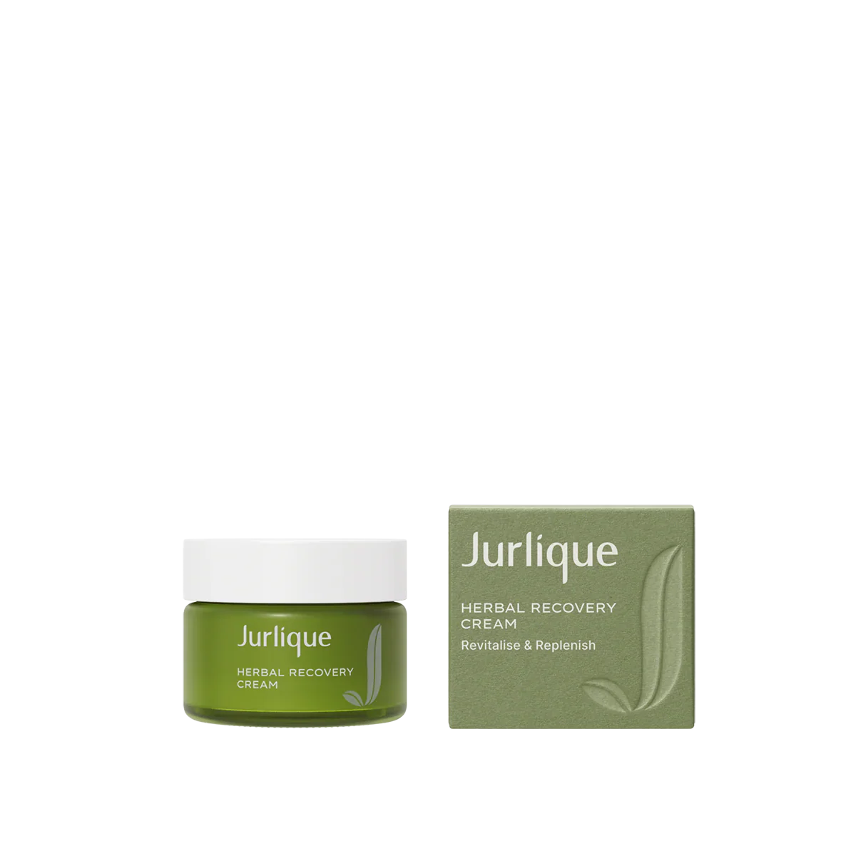 Herbal Recovery Cream jar with white lid and matching green product box