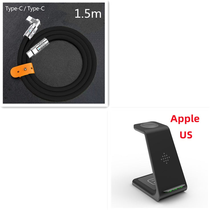 3-in-1 wireless charger stand with dock and black Type-C cable, 1.5m