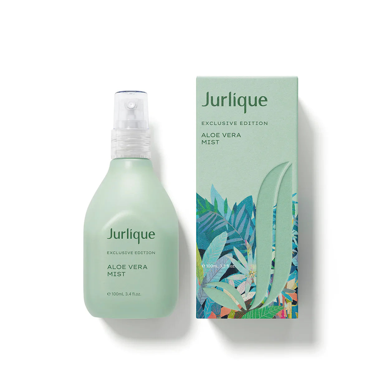 JURLIQUE Aloe Vera mist spray bottle with pump and matching box, translucent green