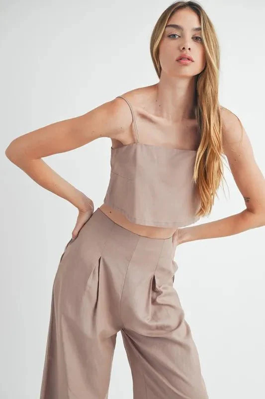 Linen Crop Cami Wide Leg Pants Set - Boho Vibe Essentials