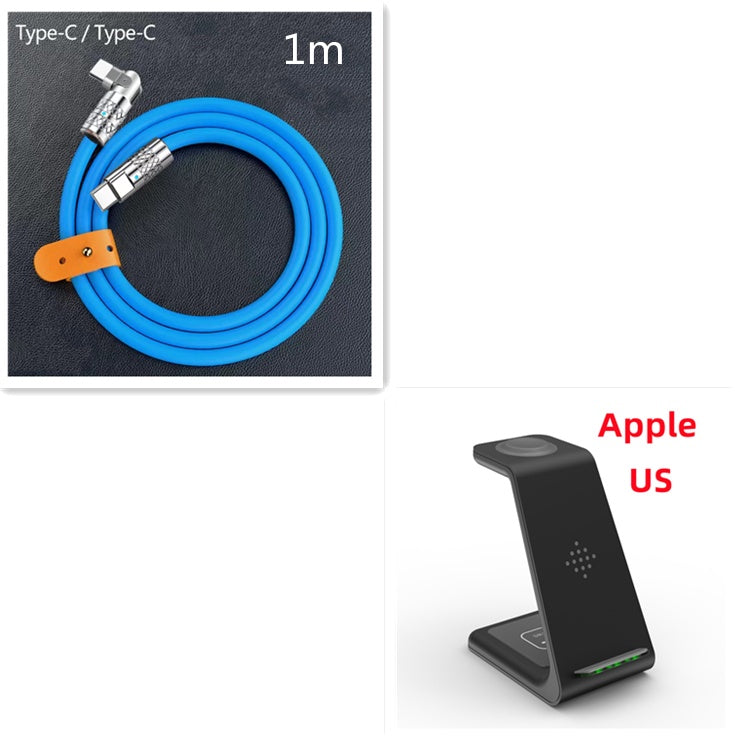 3-in-1 wireless charger stand with dock and blue Type-C cable, 1m