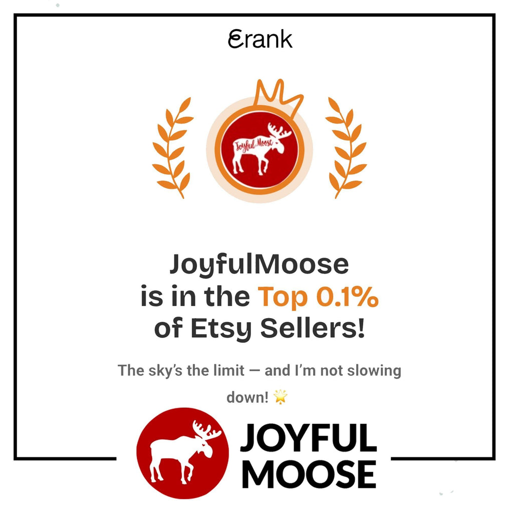 Engraved wallet seller badge card showing JoyfulMoose Top 0.1% statement