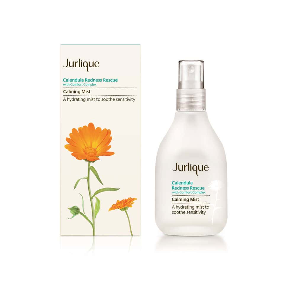 JURLIQUE calendula calming mist spray bottle with pump, shown with product box