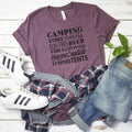 Maroon camping T-shirt with printed outdoor words and crew neck