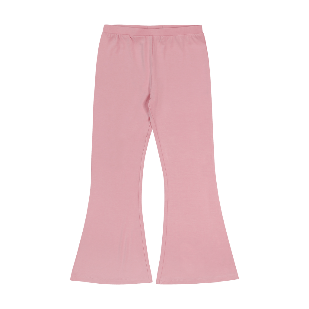 Candy pink flare leggings with elastic waistband, wide bell-bottom legs