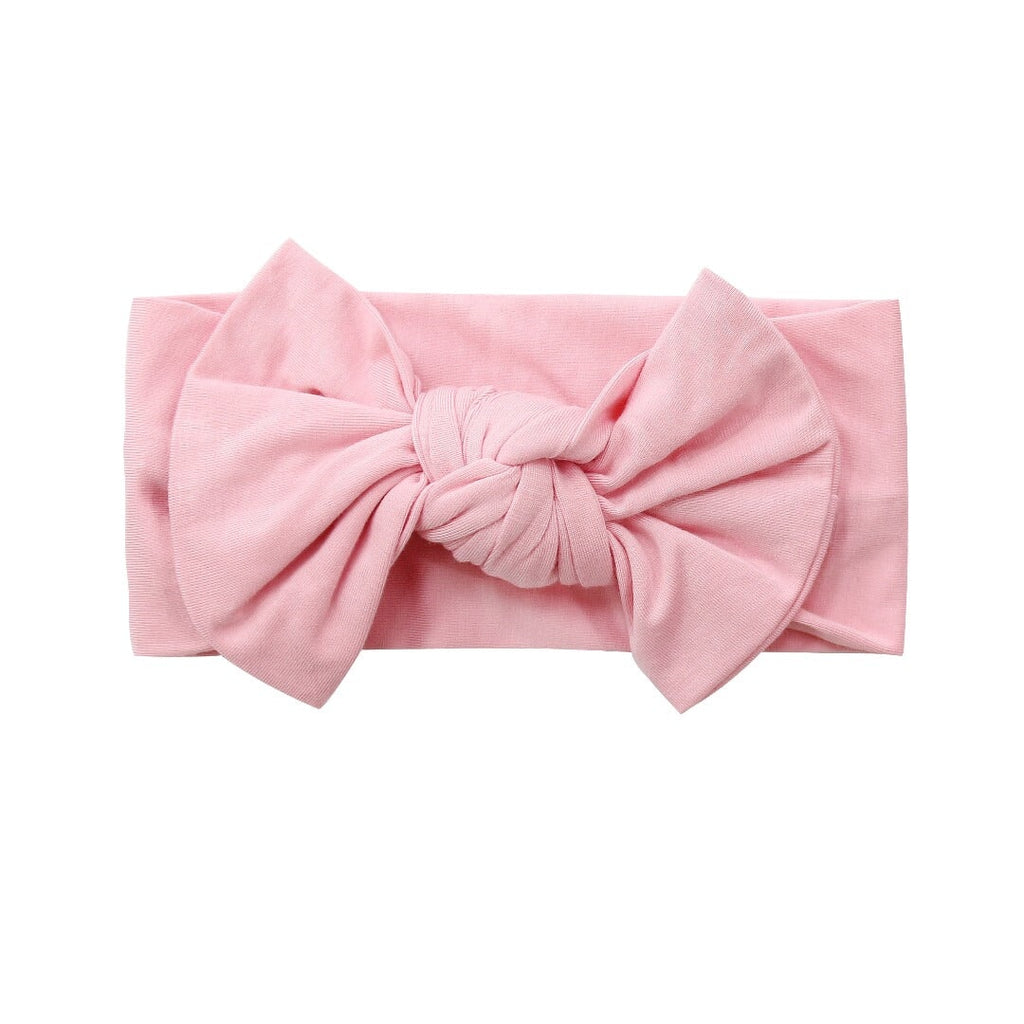 Candy pink knotted bow baby headband with wide side bows