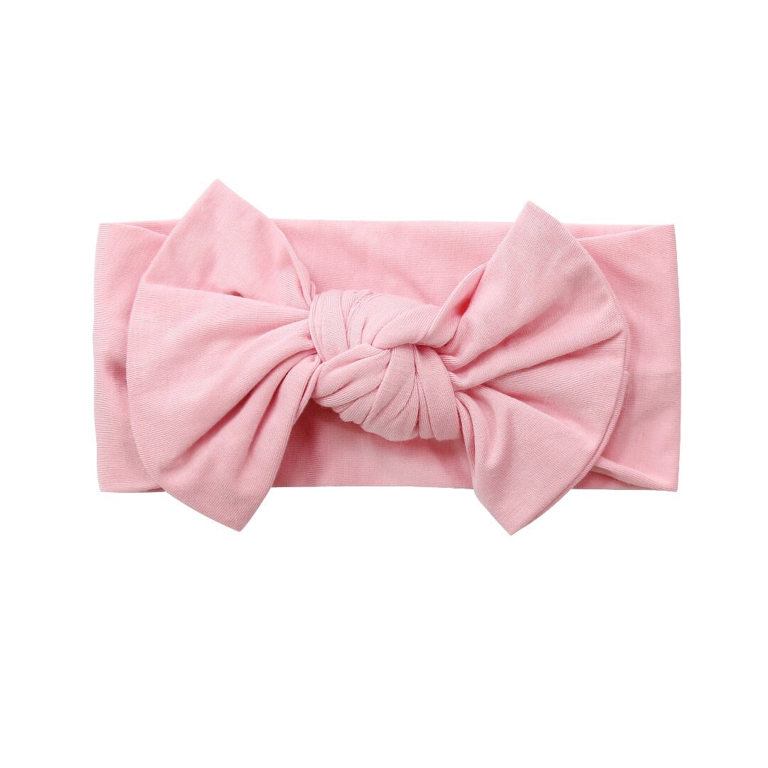 Candy pink knotted bow baby headband with wide side bows