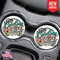 Round car coasters set of 2 with Carolina Country Bling floral and leopard design