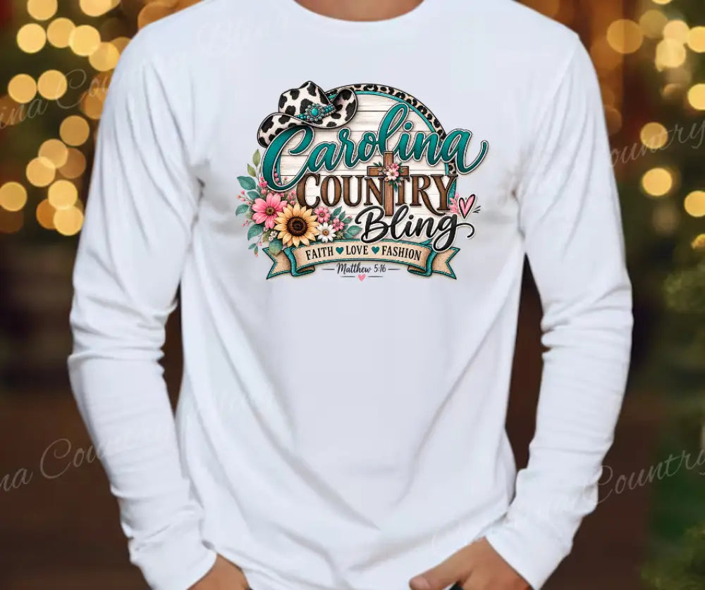 White long-sleeve T-shirt with back country graphic