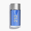 Carolina Herrera 212 Men NYC eau de toilette bottle, blue cylinder, silver cap, 212 label