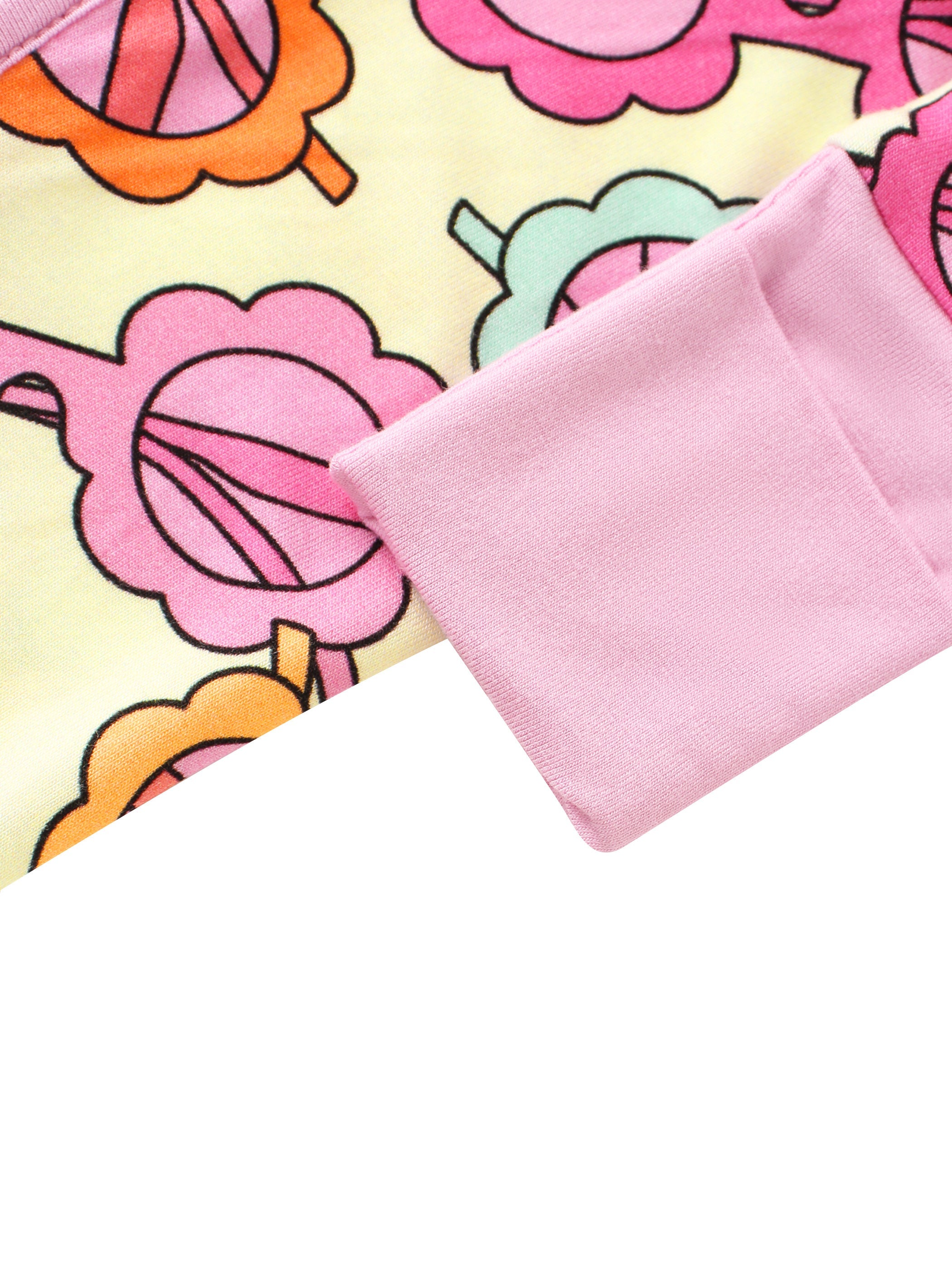 Baby romper sleeve cuff in pink with pastel flower print fabric