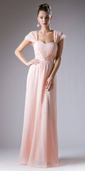 Peach sweetheart A-line dress with sleeves, fitted bodice and long flowing skirt