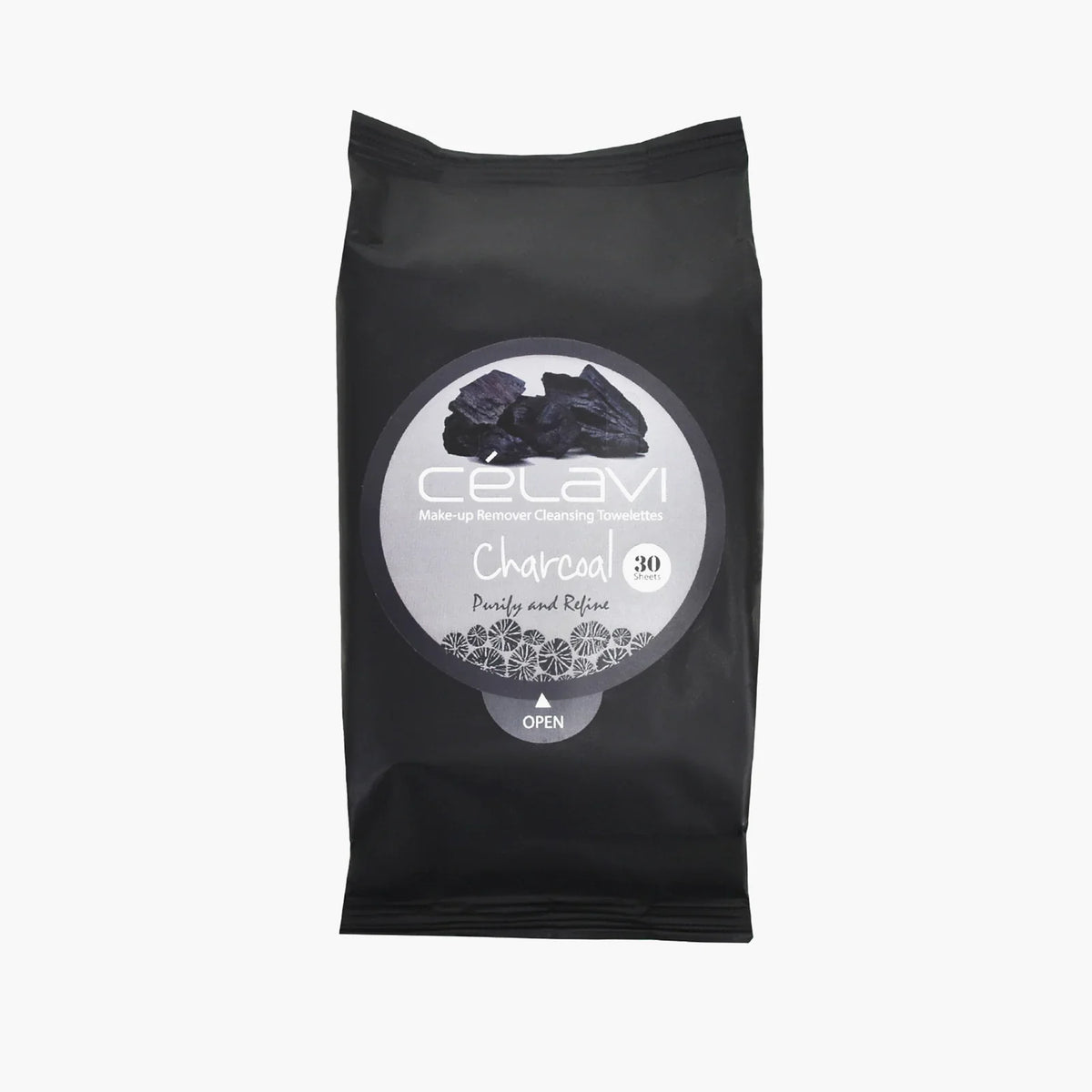 Makeup remover cleansing wipes pouch, charcoal black; Charcoal 30 count