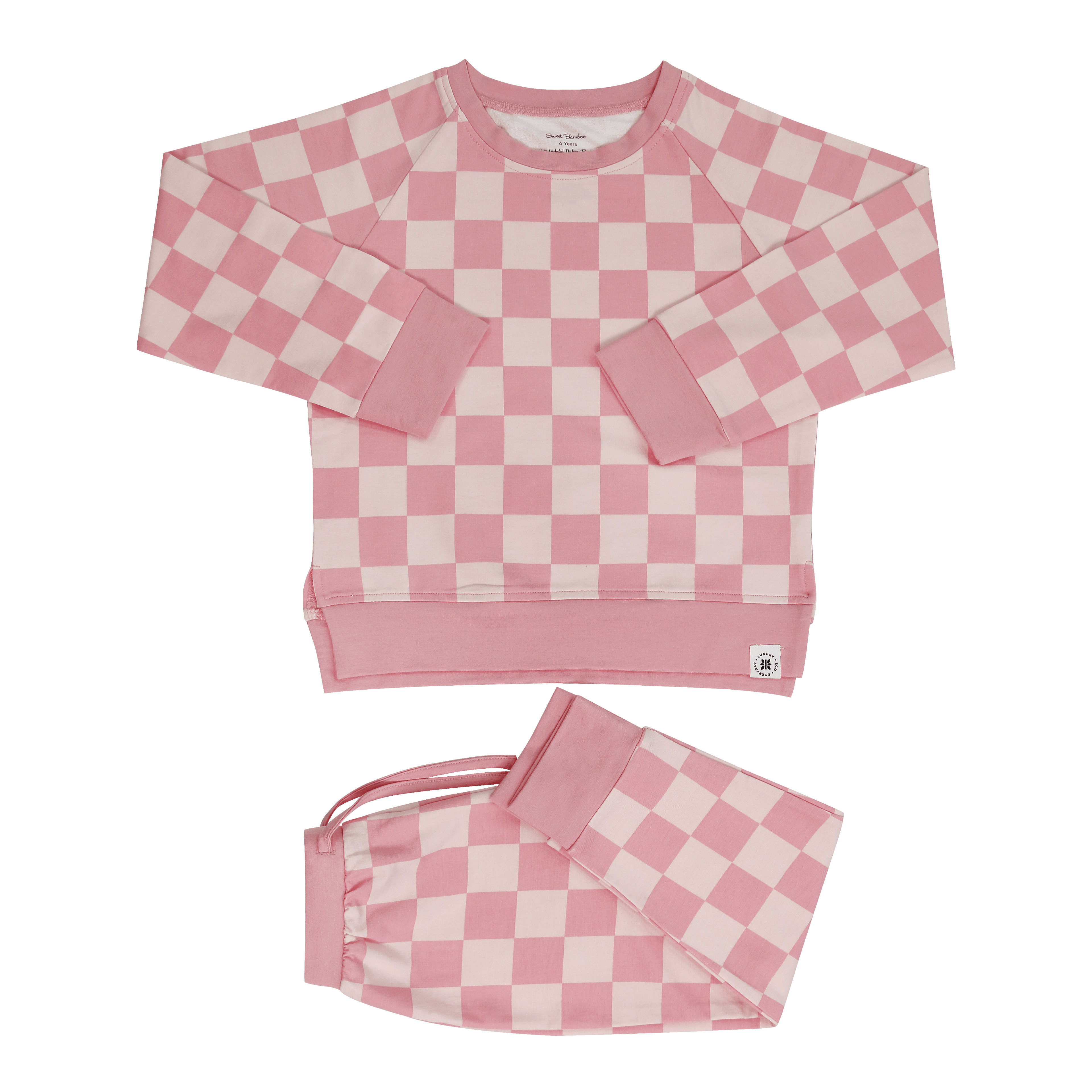 Pink checkered crewneck sweatshirt and matching jogger pants set