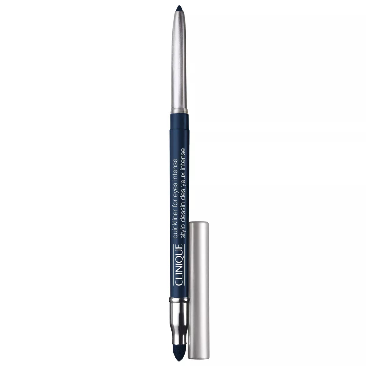 Clinique Quickliner eye intense eyeliner pencil, dark midnight shade, silver cap, pointed tip