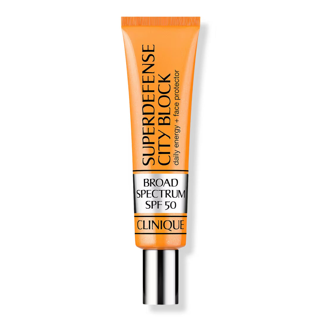 Clinique Superdefense City Block SPF 50 face protector tube, orange squeeze bottle