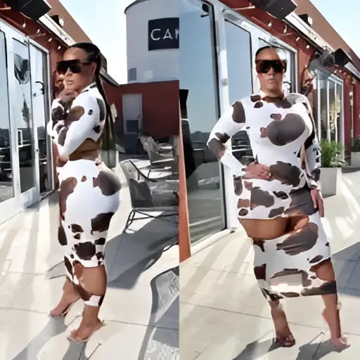 Cow Print Women Irregular Hole Maxi Dress