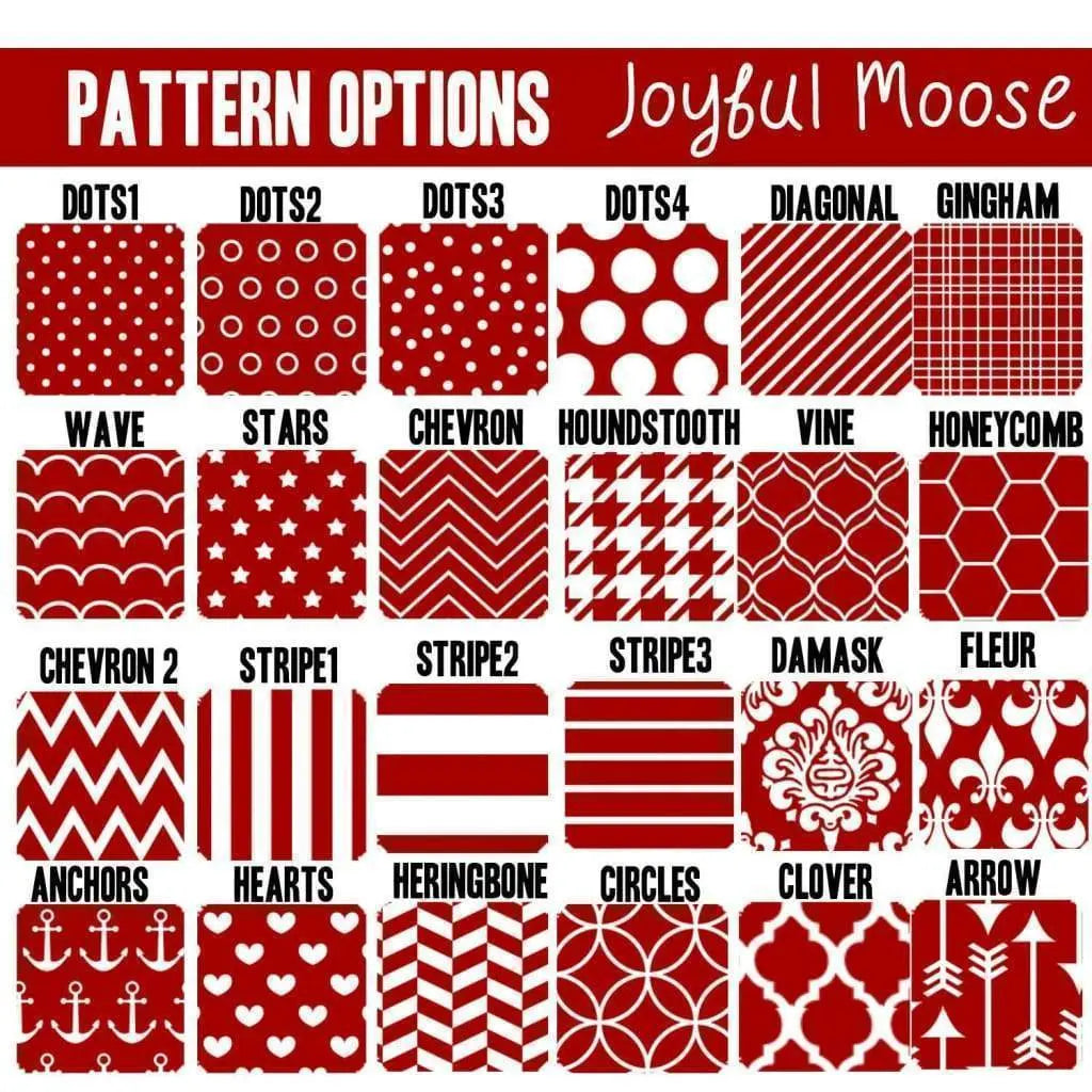 Custom compact mirror pattern options board with red and white designs