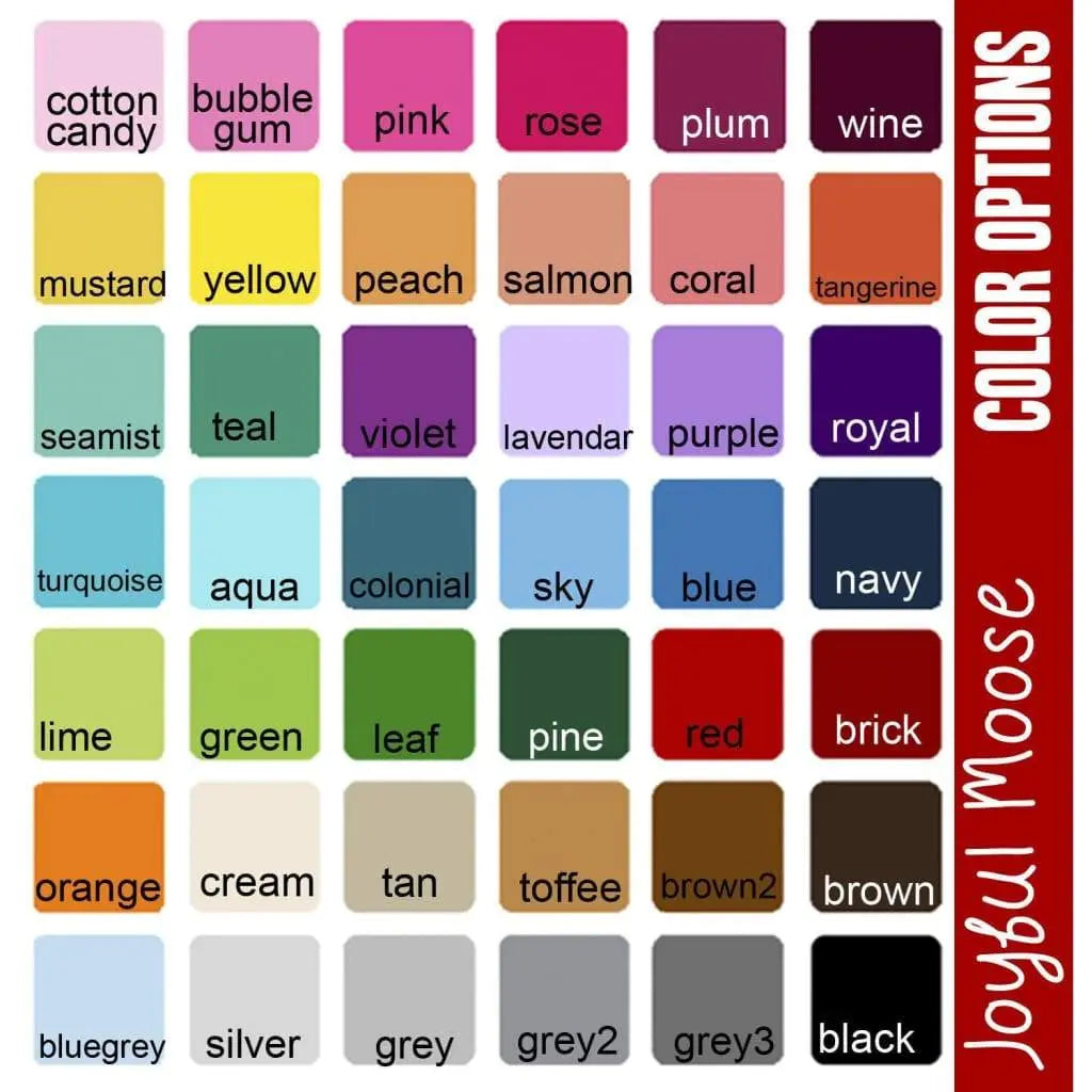 Custom compact mirror color options board with labeled shade swatches