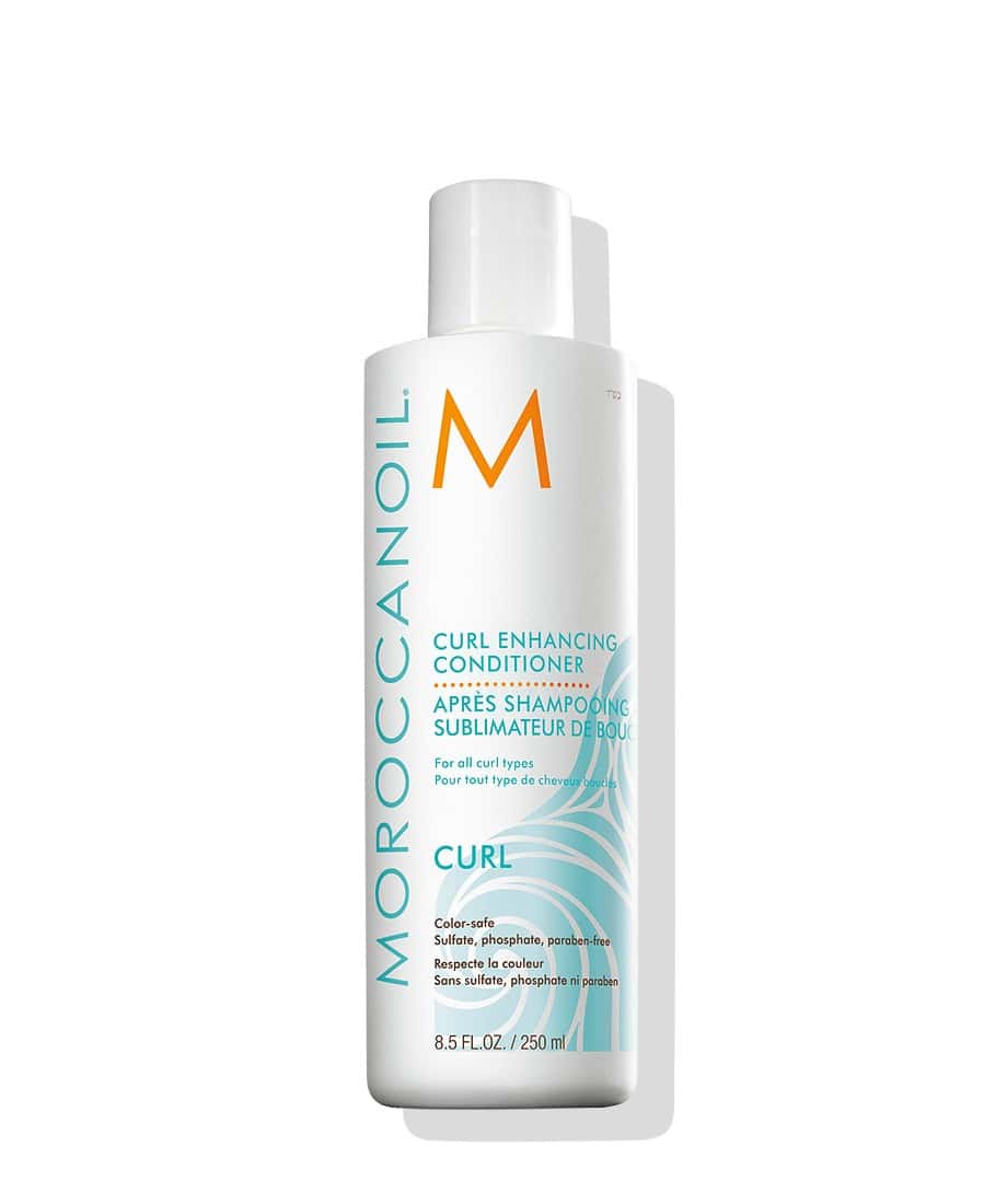 moroccanoil Curl Enhancing Conditioner bottle, white plastic with orange M logo