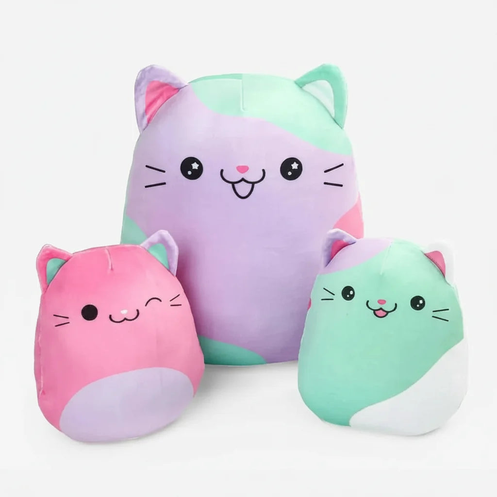 Cute Cartoon Cat Plush Pillow Set – 3pcs Soft Stuffed Dolls