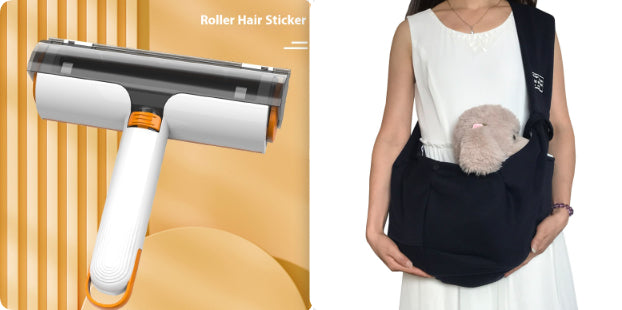 Portable pet hair removal roller brush with orange accents, washable lint roller