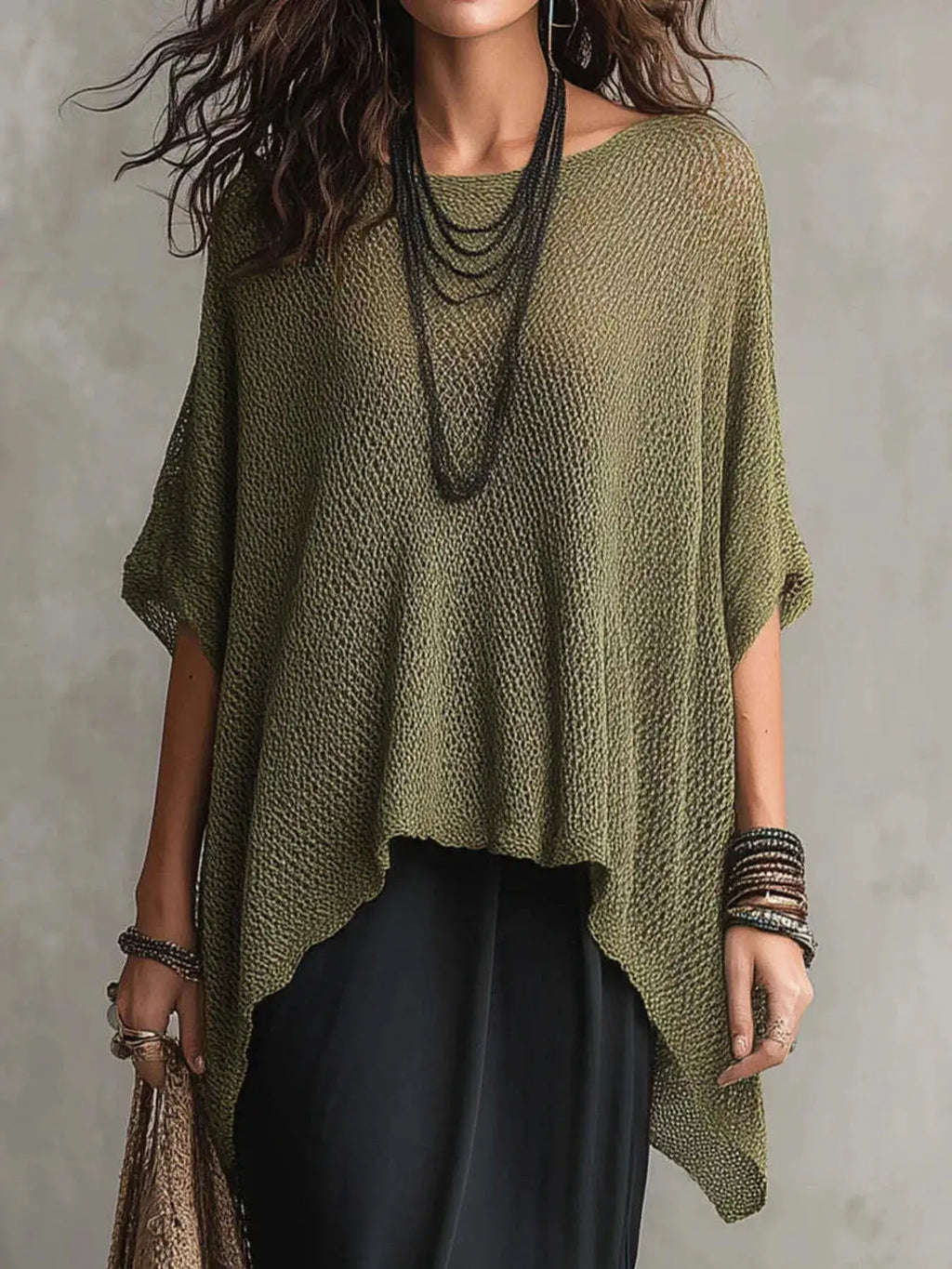 Loose Fit Knit Top with Round Neck