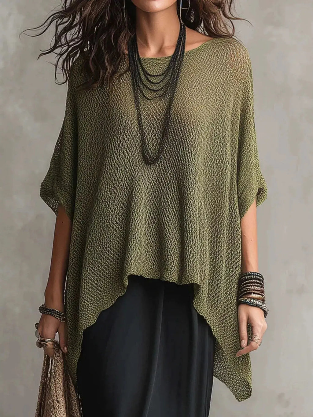Loose Fit Knit Top with Round Neck