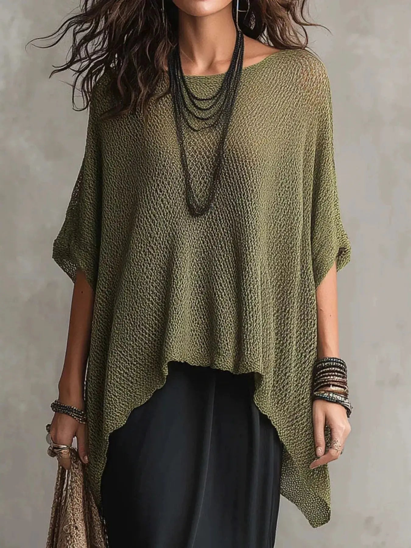 Loose Fit Knit Top with Round Neck