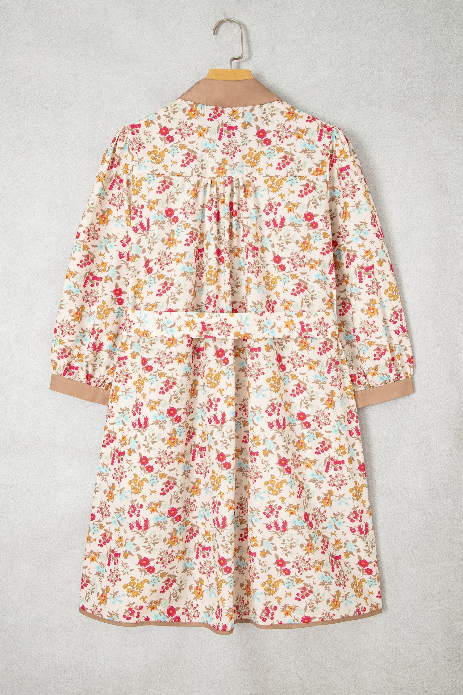 Floral Button Down Belted 3/4 Sleeve Mini Dress